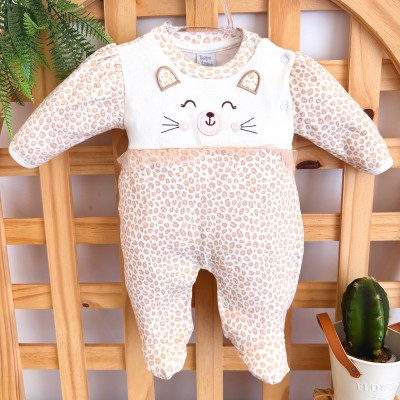 Macacão Malha Trape Zape - Oncinha - Off White e Rose com Areia